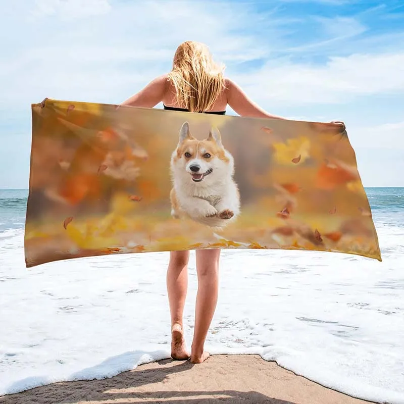 

Beach Towel Pet Corgi Customizable Pattern Cartoon Cute Dog Beach Towel Swimming Bath Towel Bathroom Towel Sunbathing Mat Rain