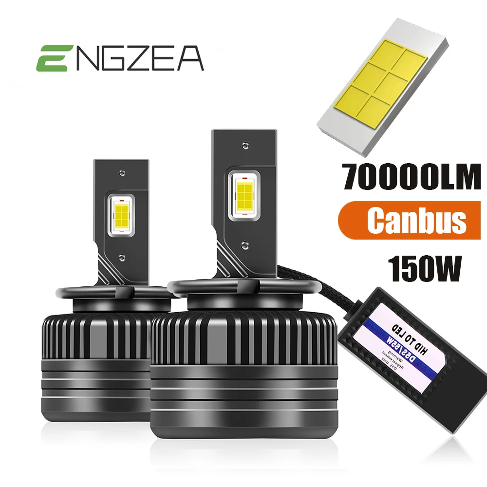 

ENGZEA LED Headlights 70000LM 150W Canbus HID D1S D2S D4S D5S D1R D2R D3S D3R Turbo LED Two-sided CSP Chip 6000K Plug&Play