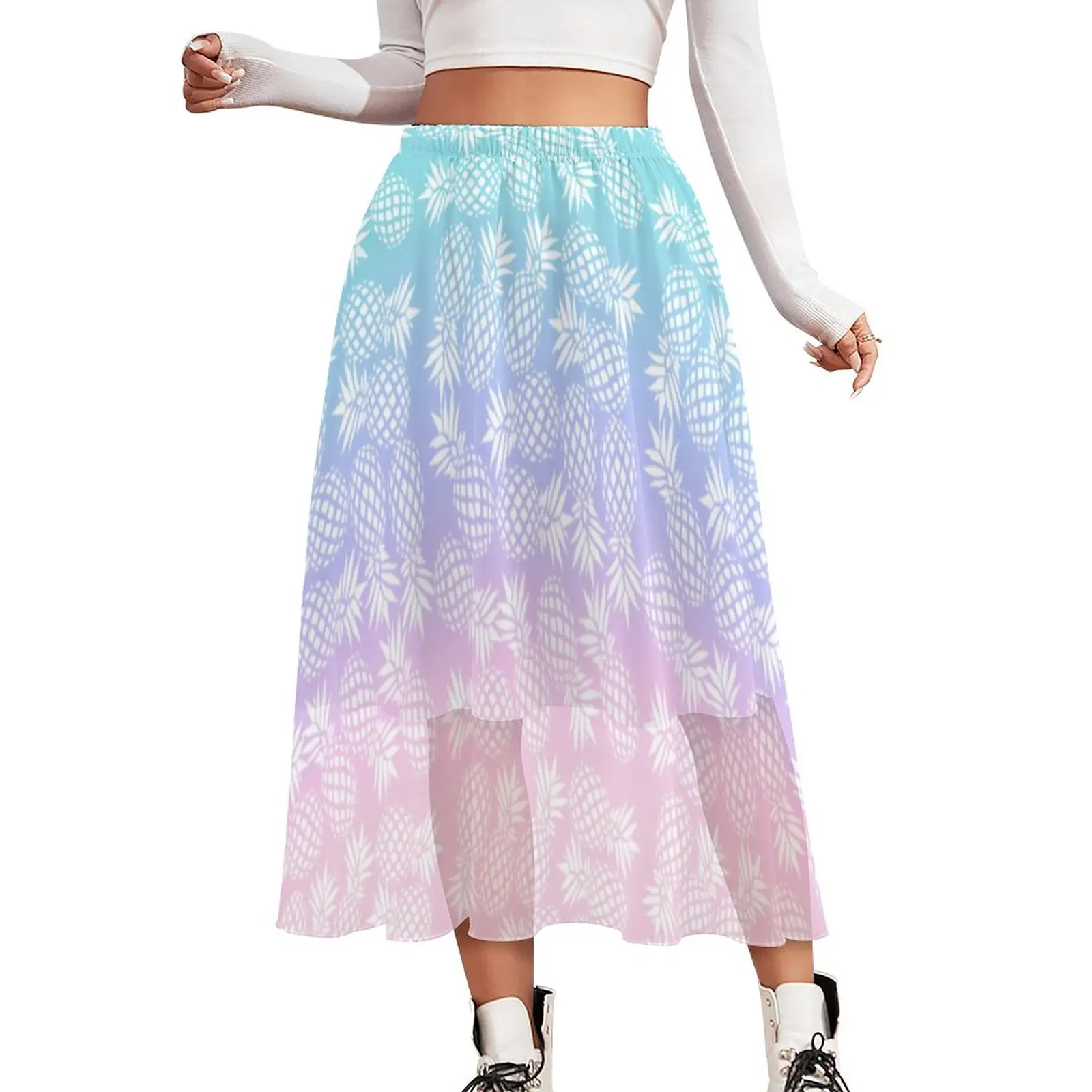 

Женская пляжная юбка в стиле бохо, розовая или синяя трапециевидная юбка с принтом Омбре и графическим принтом ананасов, с эластичным поясом, большие размеры, Y2K