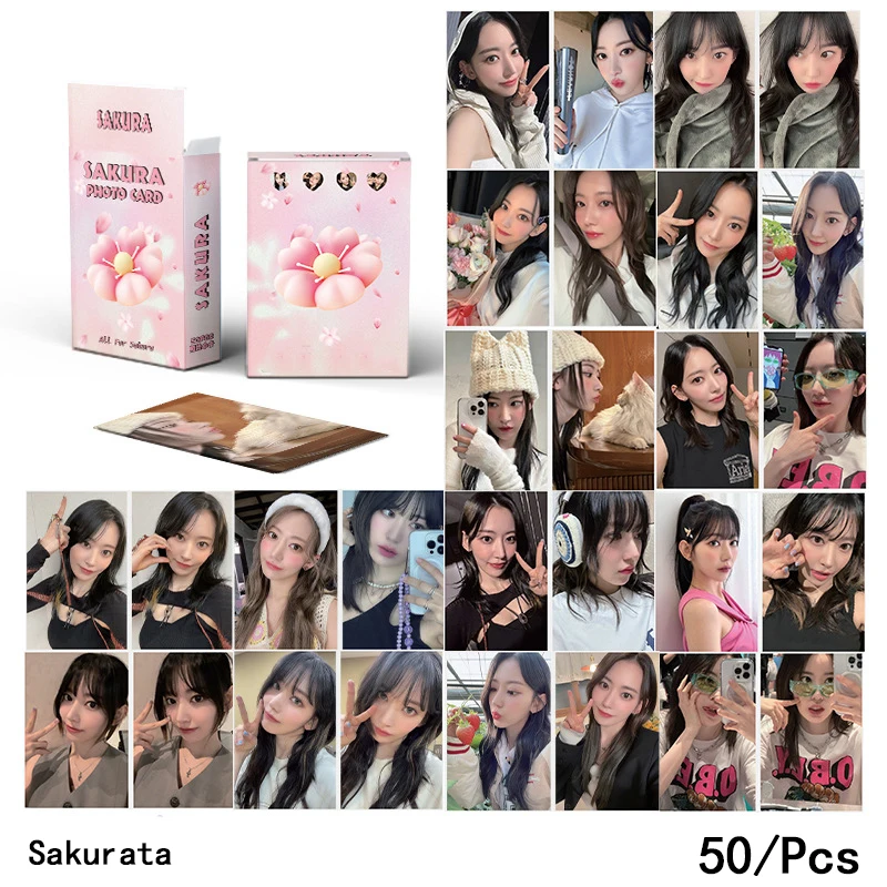 

50pcs/set LE SSERAFIM Album Laser Card LOMO Card Kim Chae-won Heo Yun-jin Sakuratan Collection Gift Postcard Photo Card KPOP