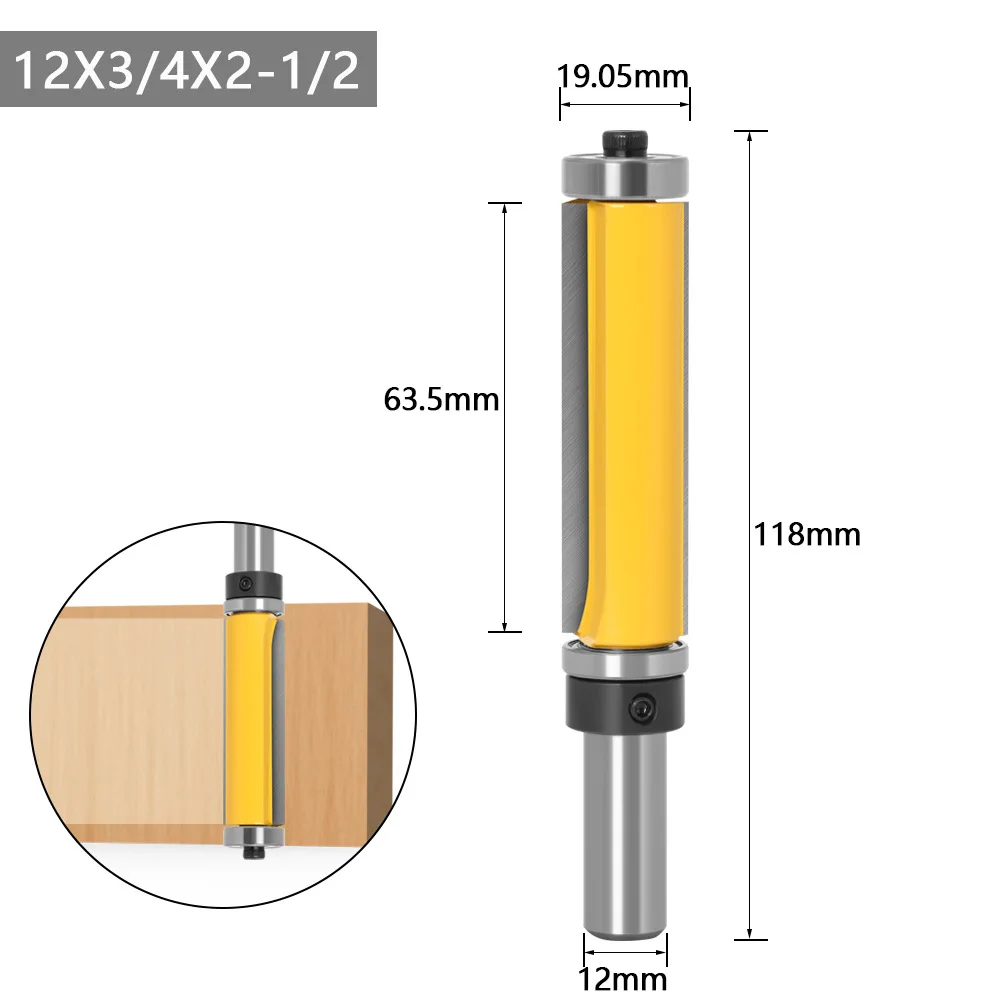 

12mm Shank Flush Trim Router Bit with Double Bearing Woodworking Template Milling Cutter Diameter-19.05mm Cutting Length-63.5mm