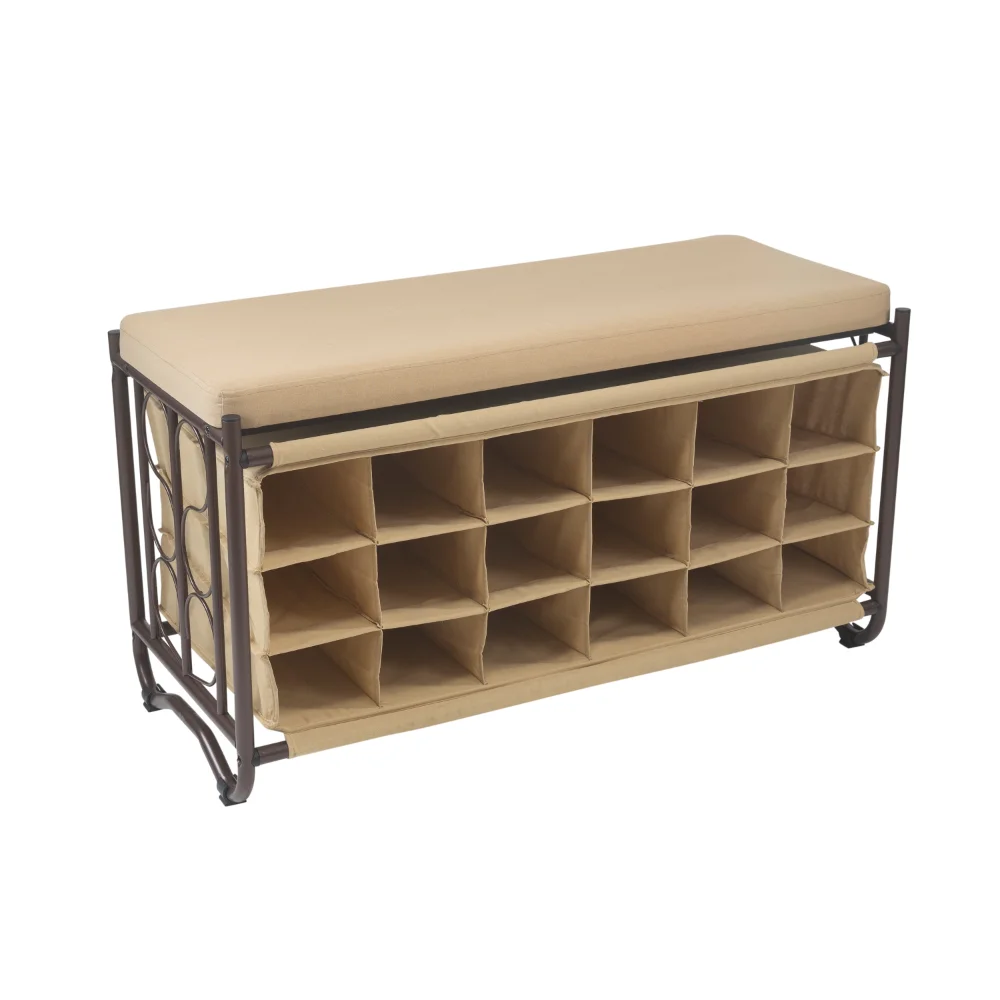 

OIMG 18 Pair Shoe Rack and Bench In Tan with Bronze Frame