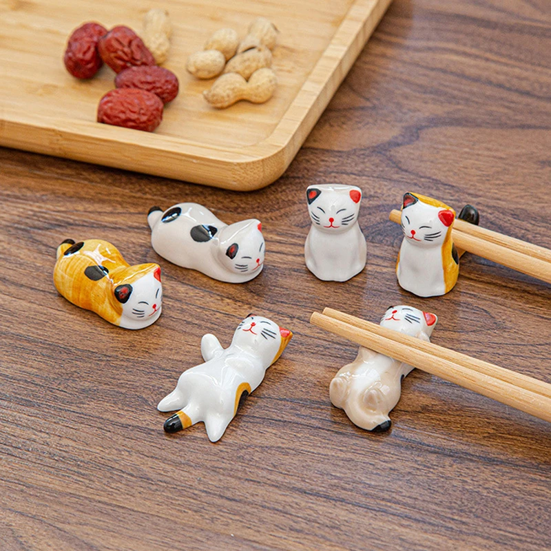 

1Pc Cute Cat Ceramic Chopsticks Holder Chopstick Rack Spoon Stand Knife Fork Holder Kitchen Tableware Tools