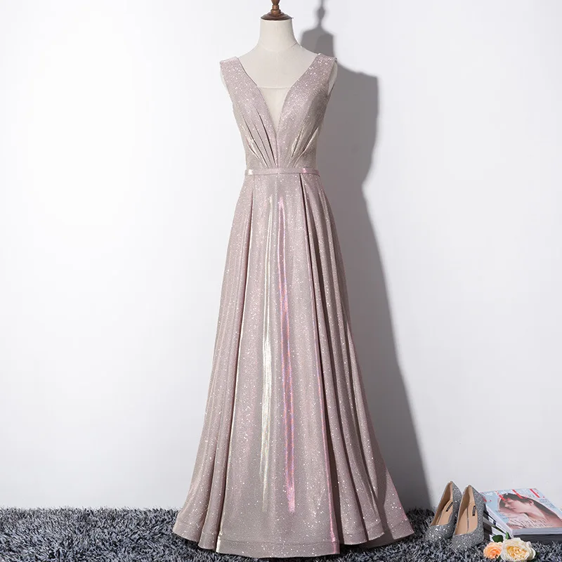 

Simple Temperament V-neck Wedding Party Vestidos V-neck Evening Dresses 2023 New Slim Waist Pleated Formal Dress Women Elegant