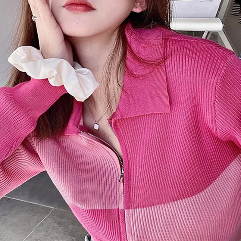 Женская трикотажная рубашка-поло на молнии демисезонный кардиган свитер пальто