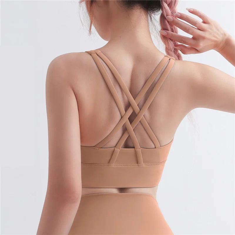 

Solid Color Soft Fitness Women Sports Bra Crop Top Tights Yoga Vest Gym Tank Workout Training Fleece Thickened Warm Chest Pad