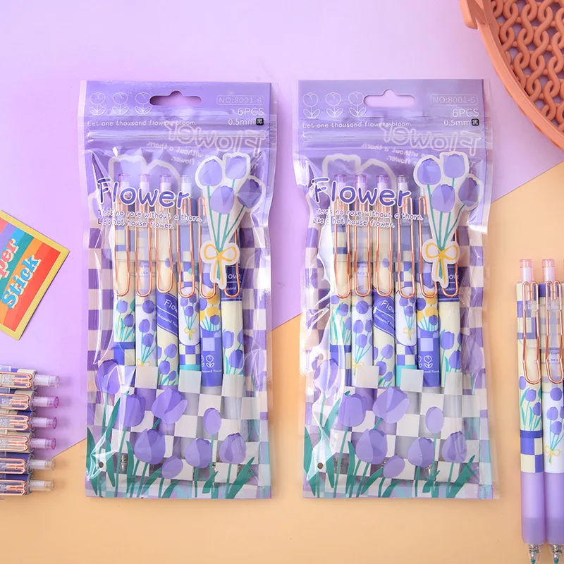 

Ручка гелевая в форме тюльпана, набор ручек фиолетового цвета с гелевыми чернилами, школьные и офисные принадлежности для письма, подарок, канцелярские принадлежности, милая премия для студентов, арт-деко