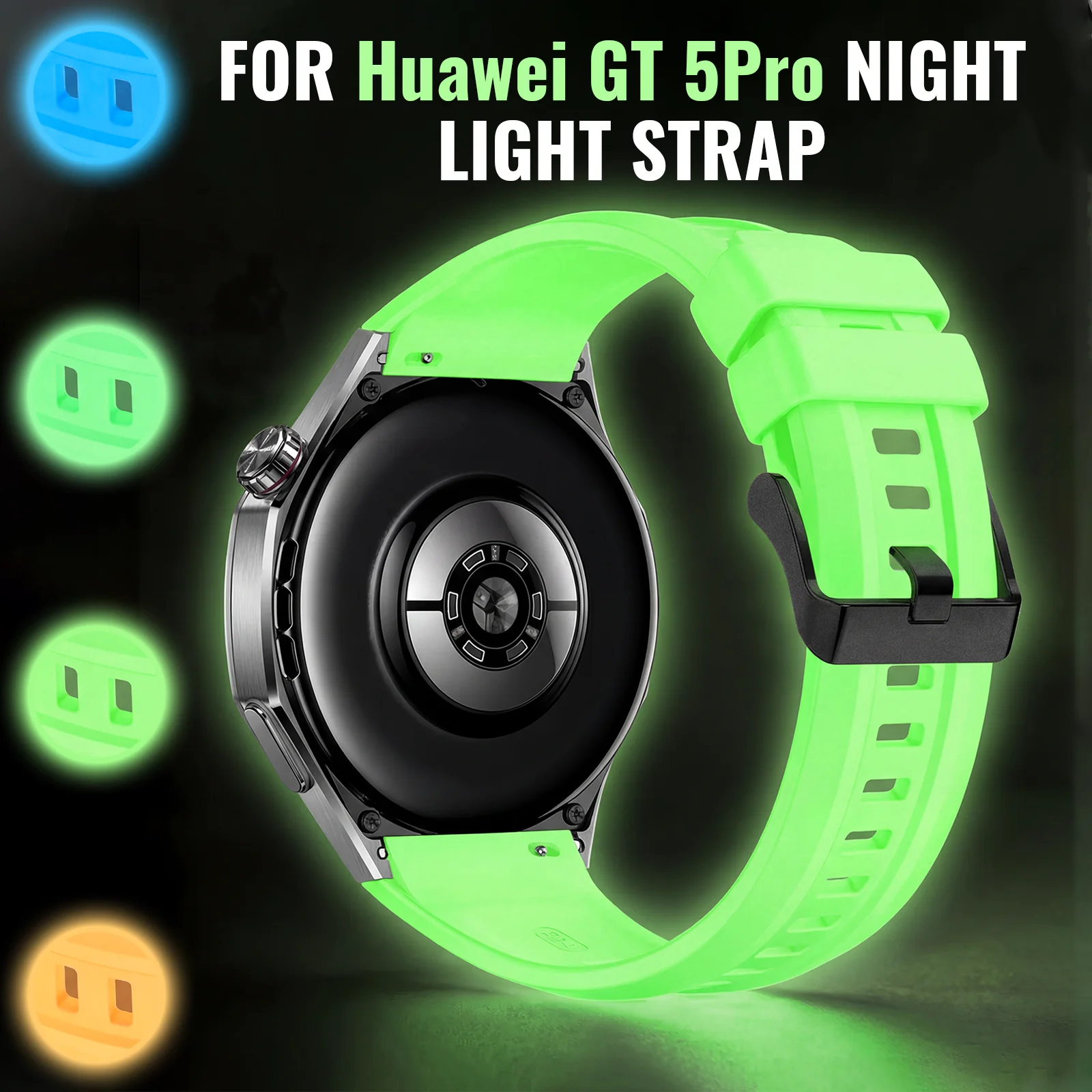 Фото Светящийся силиконовый ремешок для часов Huawei Watch GT5 Pro 46 мм, совместимый с циферблатами GT5 Pro 46 мм №1