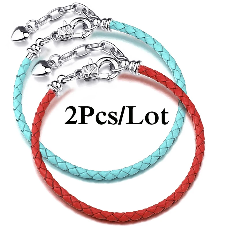 2Pcs/Lot High Quality Lbster Clasp Leather Chain Charms Bracelets Fit DIY Beads Bracelet Pulsera Jewelry Gift For Women Men Girl - купить по