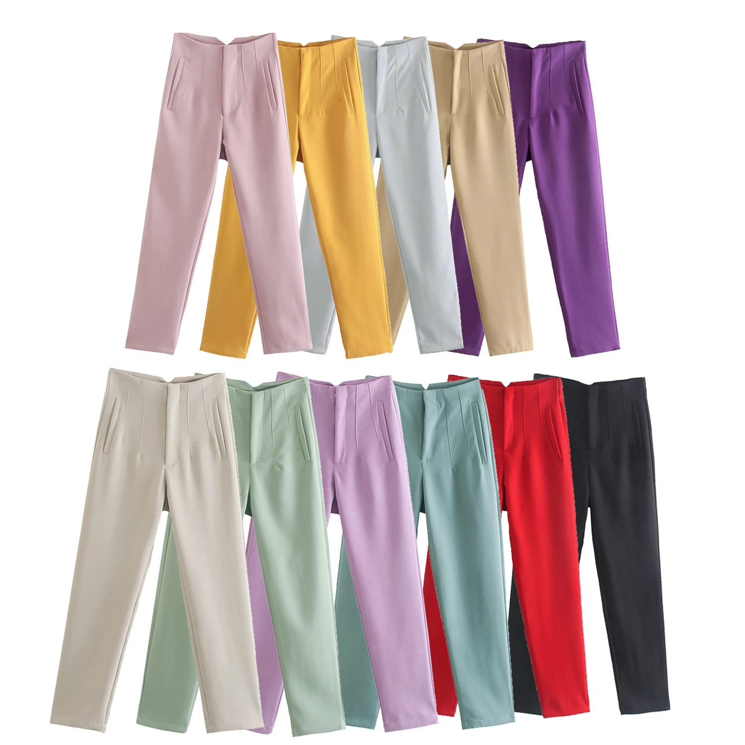 

WOMEN TRAF 2022 New high-rise pants pantalones de mujer ankle-length pants side pockets vintage Female cargo pants 7901432