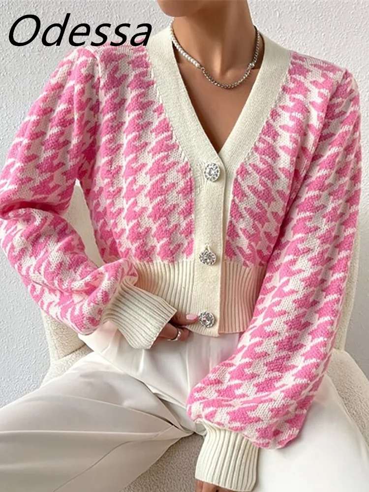 

Женский трикотажный кардиган «гусиная лапка», с длинным рукавом