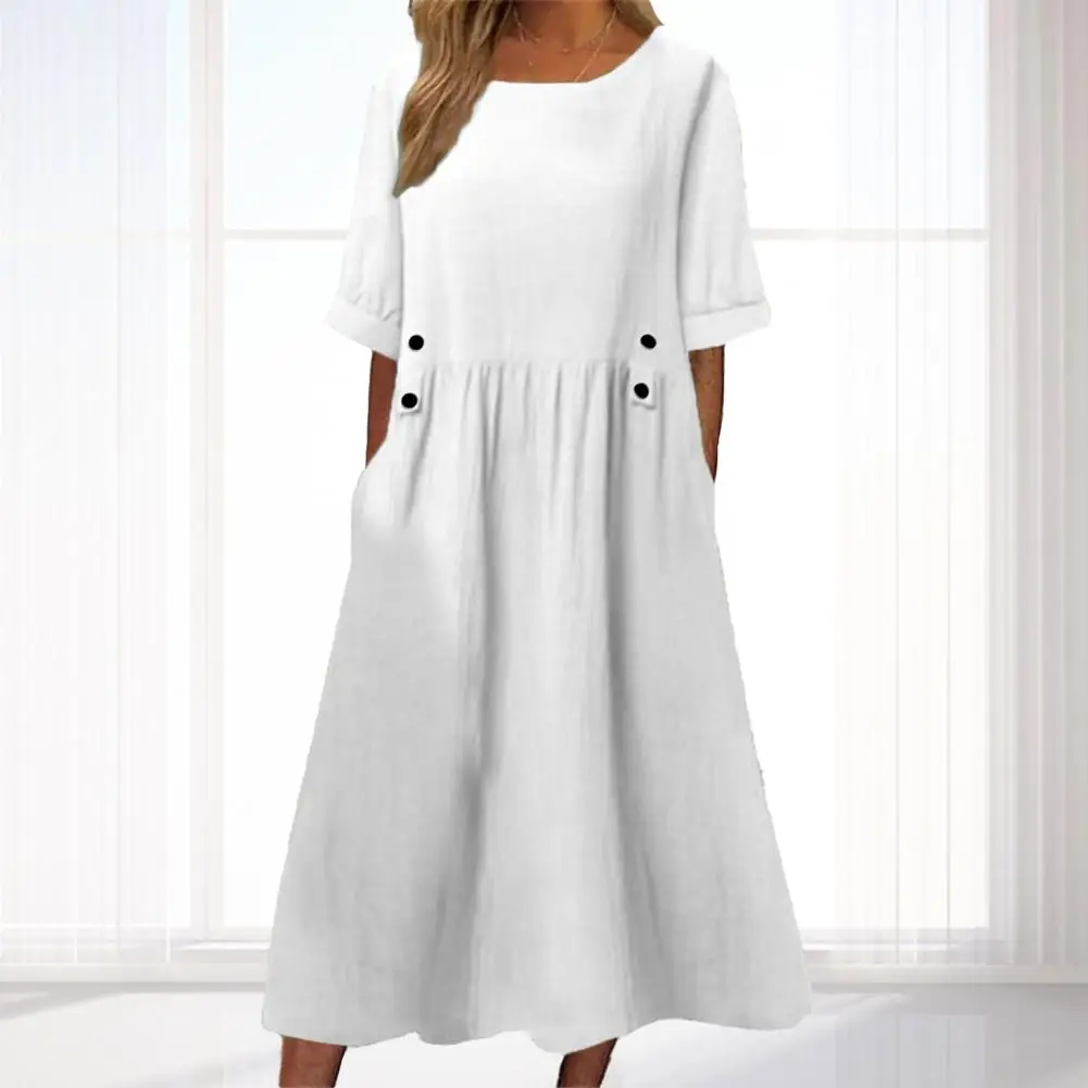 

Classic Casual Dress Round Neck Short Sleeve Summer Dress All-Matched Casual Dress