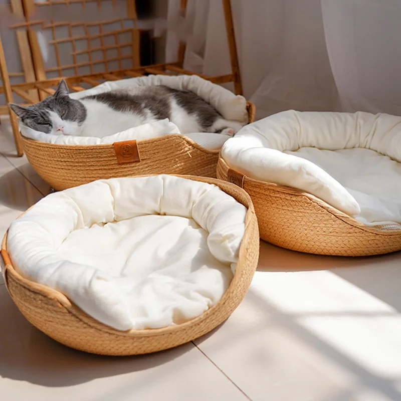 

Comfortable Four Seasons Pet Bed Kennel for Cat Puppy Dog Beds Sofa Handmade Bamboo Weaving Cat Cozy Nest Pet Accessaries