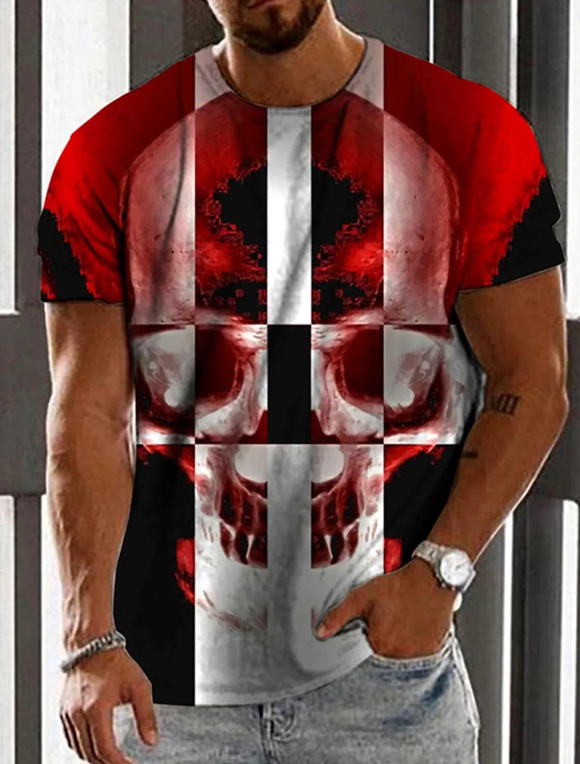 

Men's Unisex T shirt 3D Print Graphic Prints Skull Crew Neck Daily Holiday Print Short Sleeve Tops Casual Designer