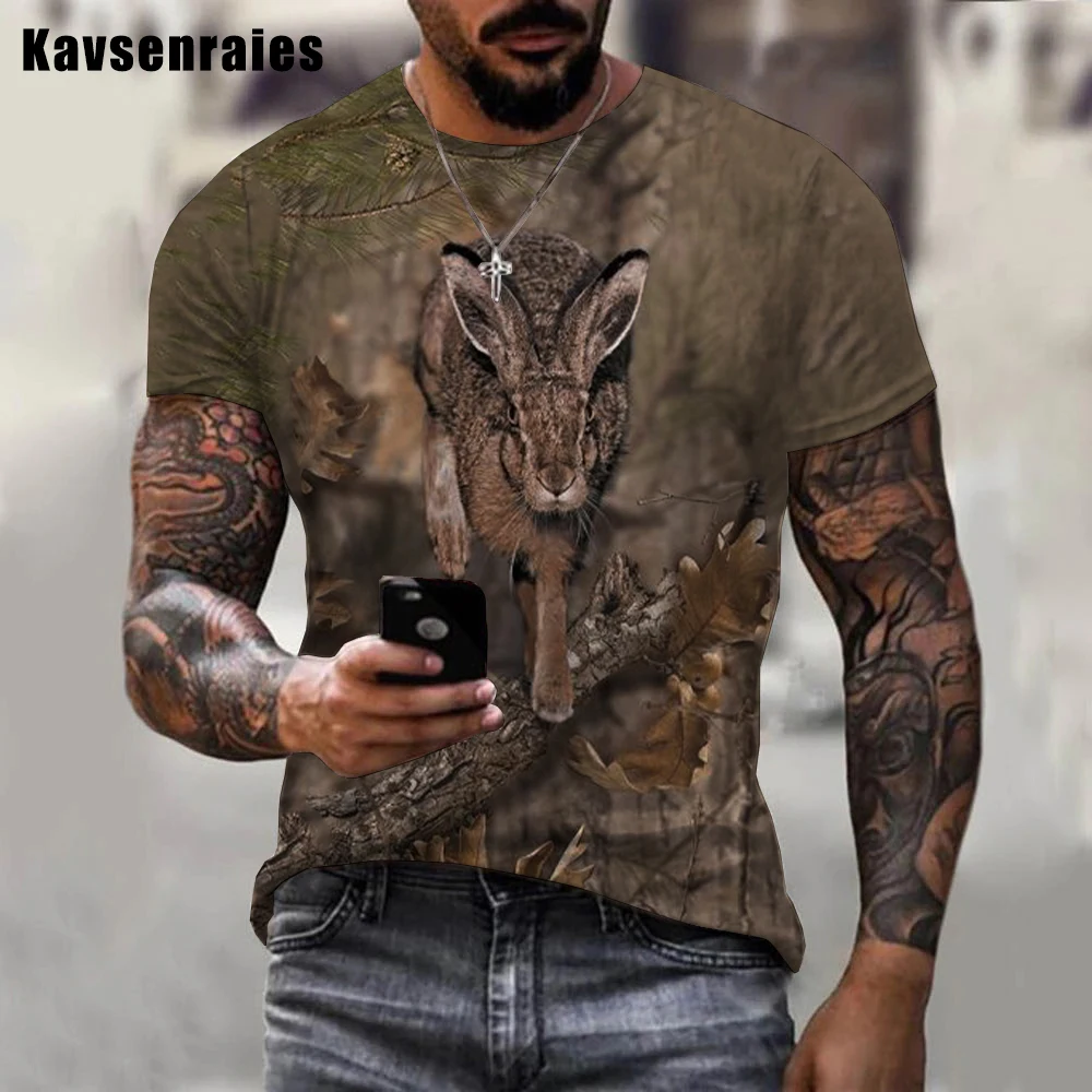 

2022 New Fashion Casual Men's T Shirt Camouflage Hunting Animal Rabbit 3D T-shirt Harajuku Style Clothing Streetwear Tops