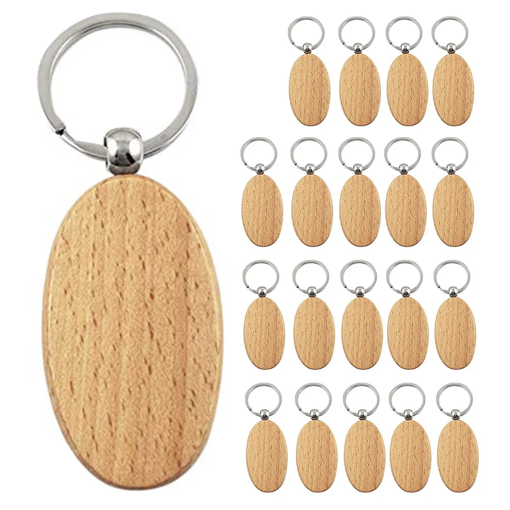 

20Pcs Blank Wooden Key Chain Diy Wood Keychains Key Tags Gifts Yellow Oval