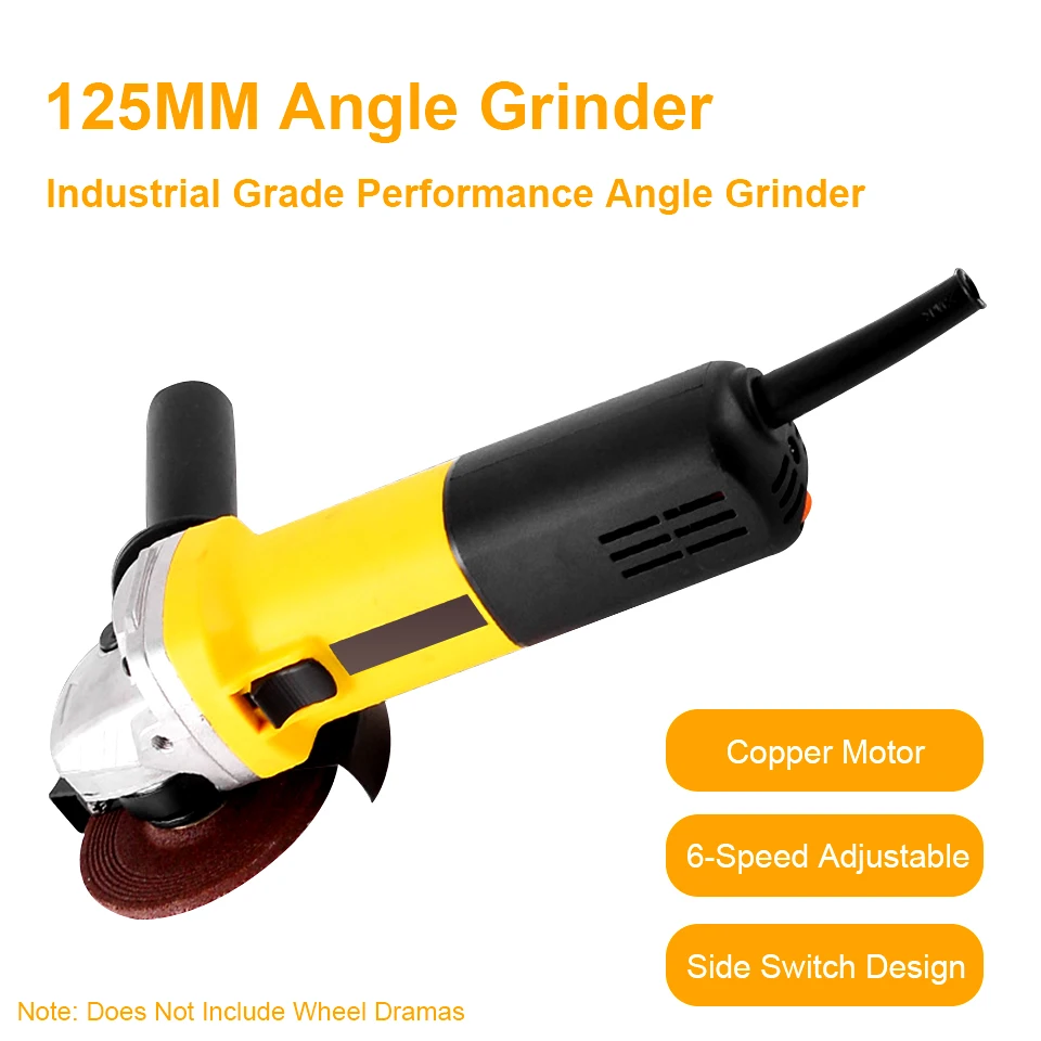 

125mm Angle Grinder 1050W 6-Variable Speed 3000-10000RPM Toolless Guard DIY Power Tools Electric Polishing Grinding Machine