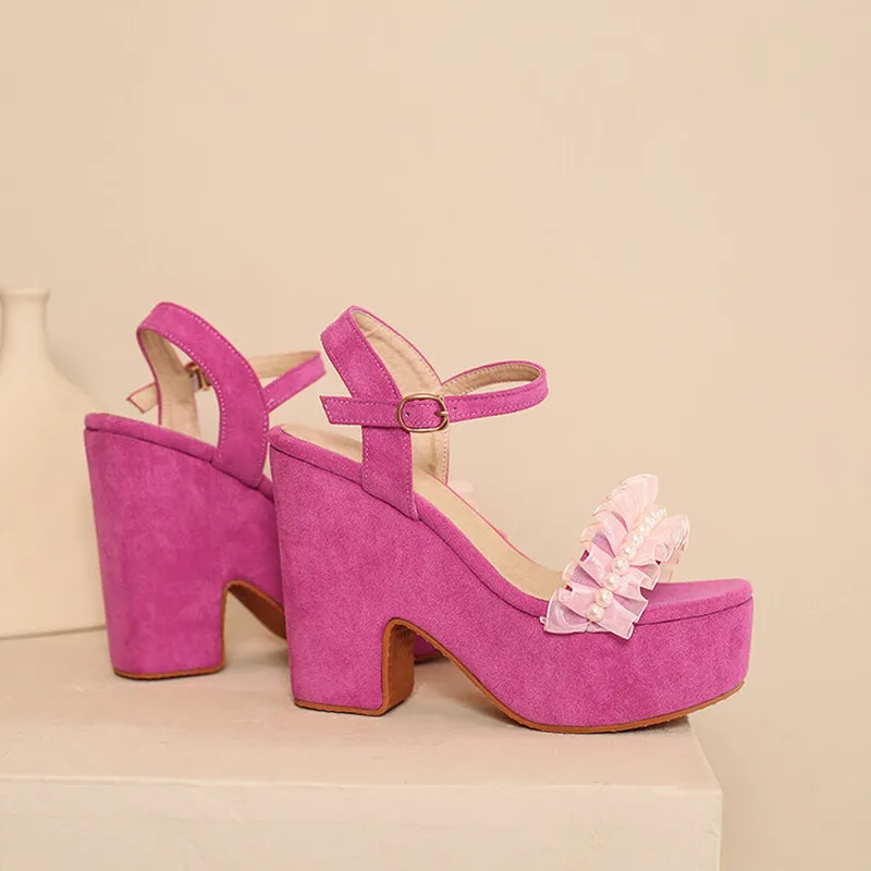 

Женские босоножки из искусственной замши, с жемчугом