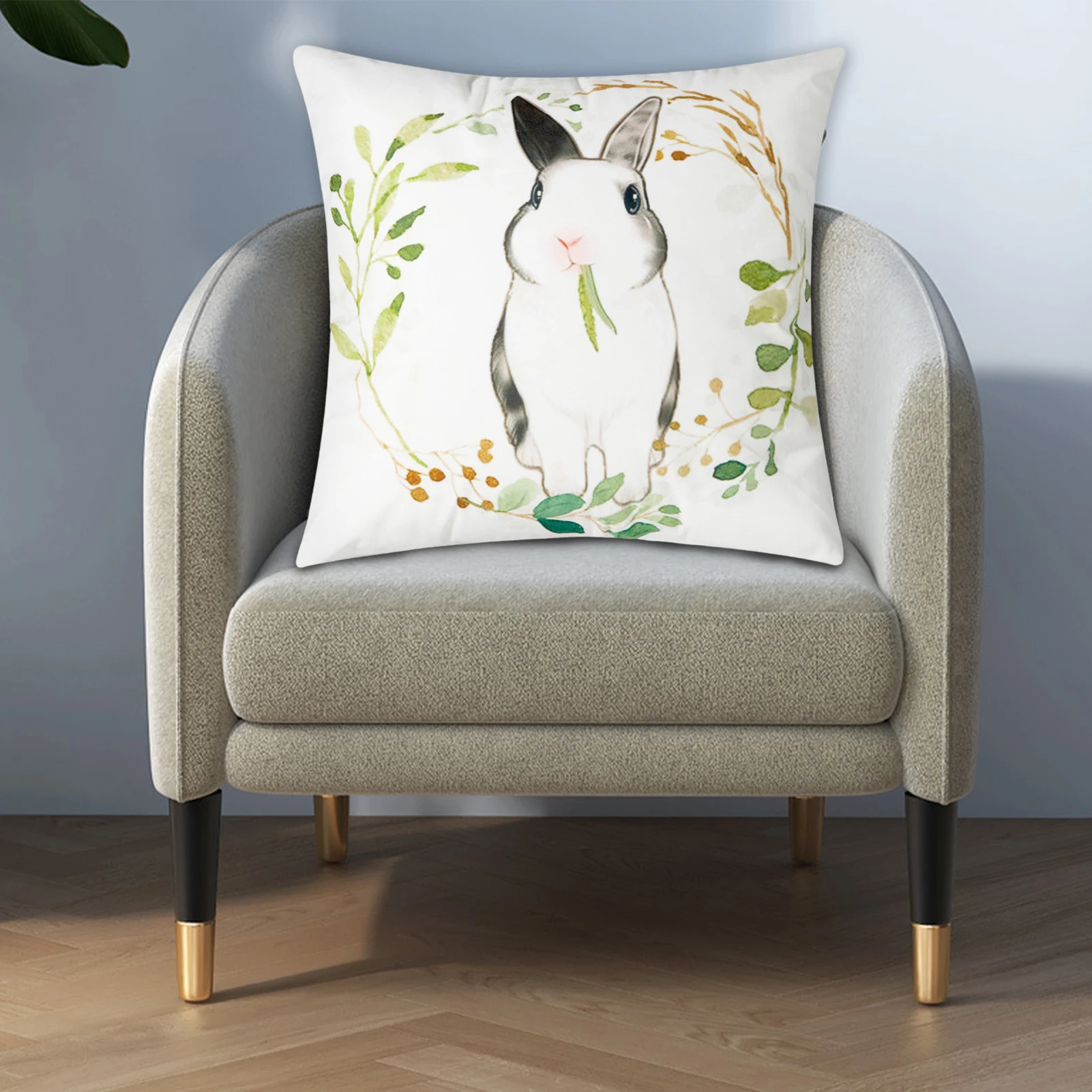 

Cute Cushion Cover Easter Decorative Pillow Cover Bunny Printed Polyester Square Pillowcase for Sofa Easter Decoration for Home