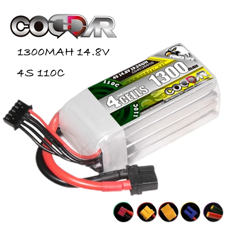 

CODDAR 4S 14.8V 1300mAh Lipo Battery With XT60 Plug For Helicopter Quadcopter FPV Racing Drone RC Racer 110C High Rate Battery