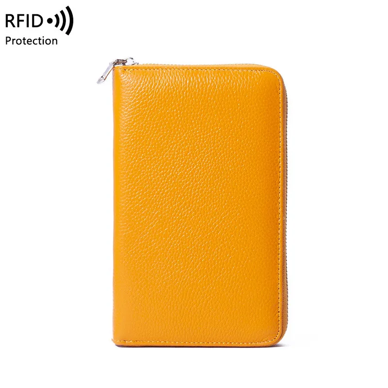 Aliwood 2022 Genuine Cowhide Leather Women's Wallet Large Capacity RFID Zipper Long Female Purse Clutch Document Bag Card Holder