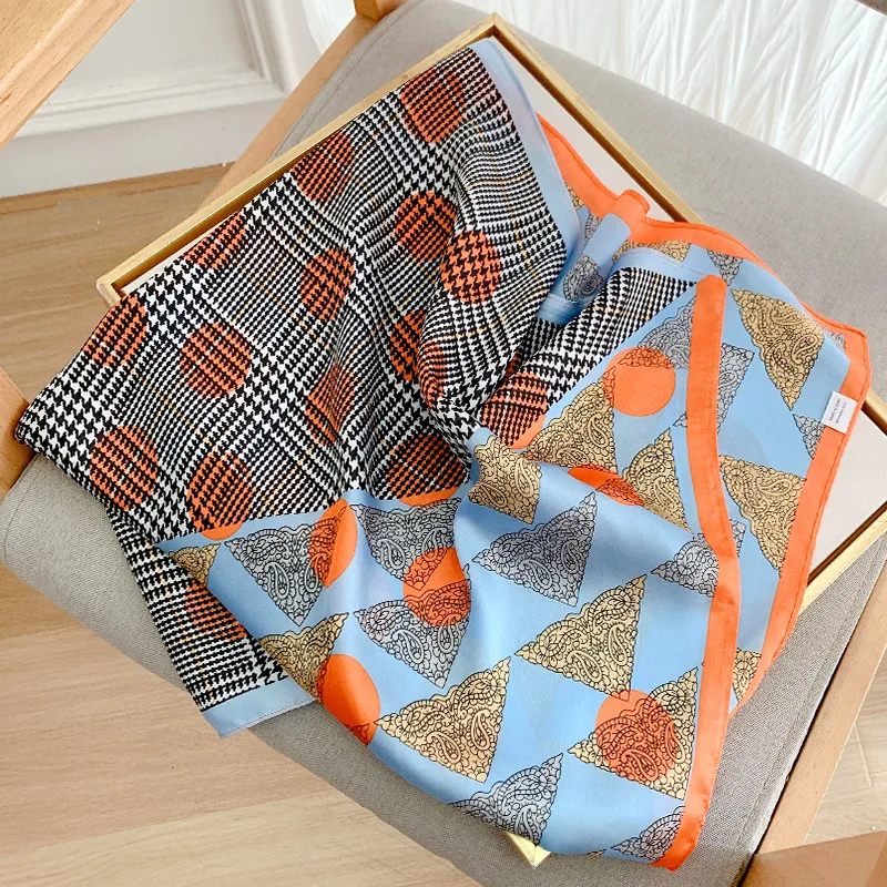 

Luxury Brand 70cm Square Scarf Silk Women Floral Print Shawls Wraps Foulard Hijabs Hair Neck Scarves Lady Kerchief Bandana