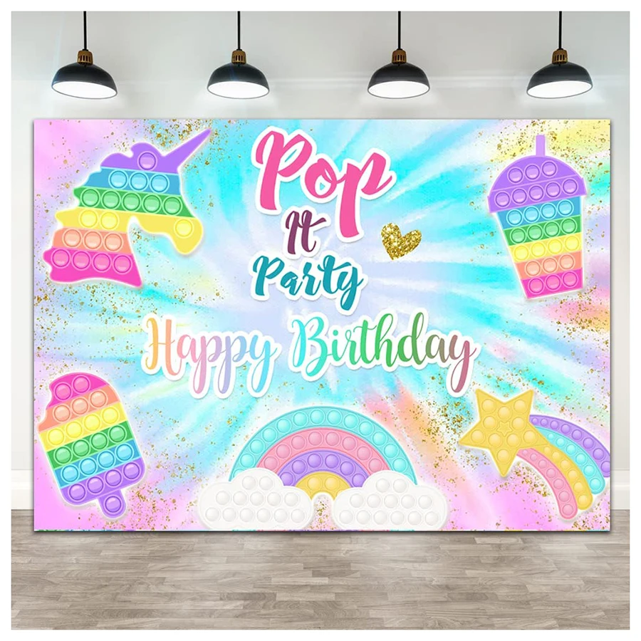 

Фон для вечеринки в честь Дня Рождения Pop Push для девочек Дети День рождения красочный мороженое Радуга фон 1-й 2-й день рождения баннер