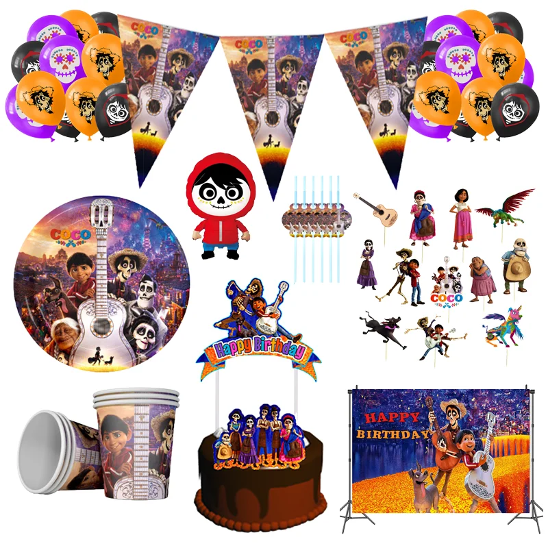 Disney Coco Theme Birthday Party Decoration Disposable Set Tableware Paper Plates Cups Tablecloth for Kids Baby Shower Supplies