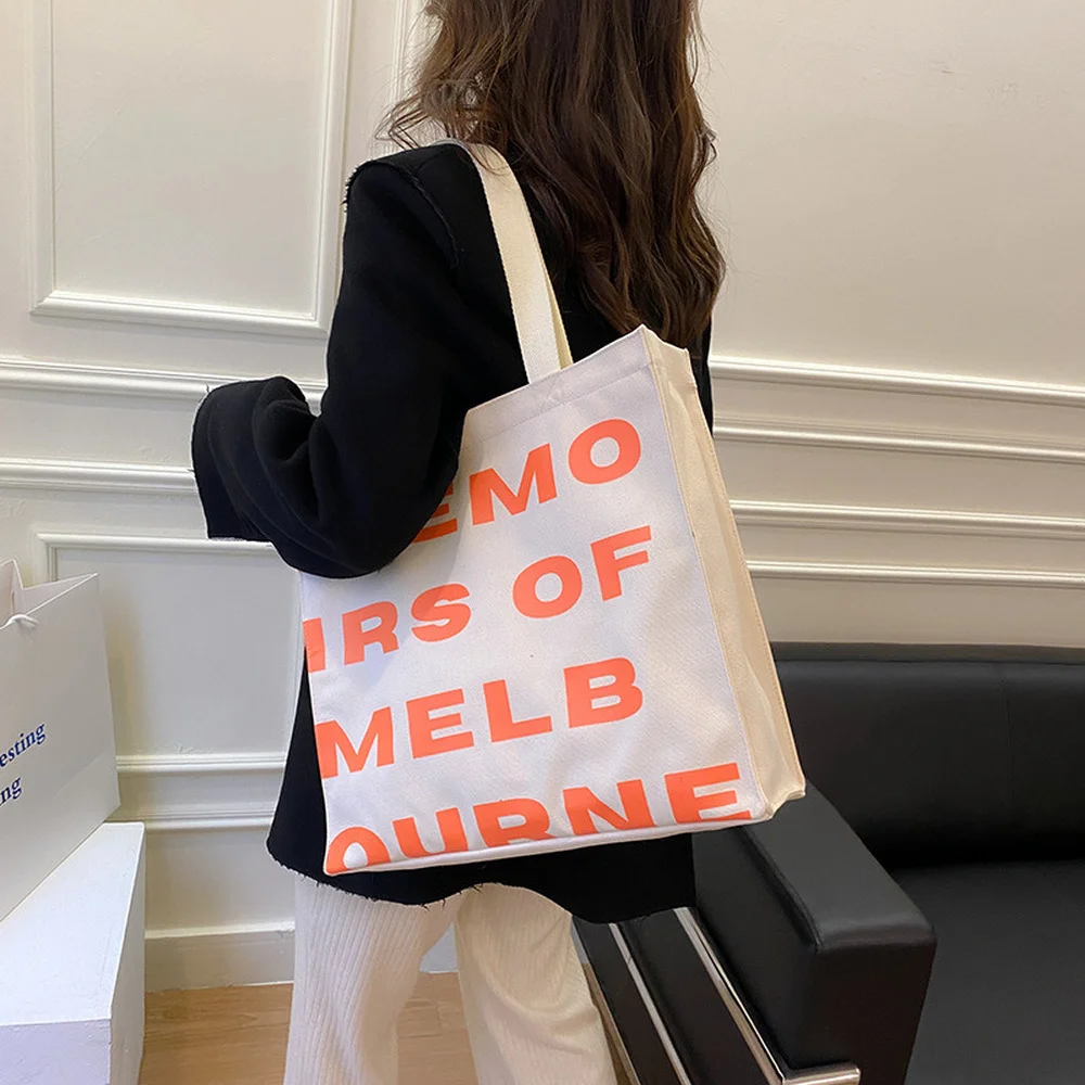 

New Women Casual Shoulder Bag Large Capacity Canvas Tote Bags Shopper Letter Fashion Zipper Print Handbags student book bag