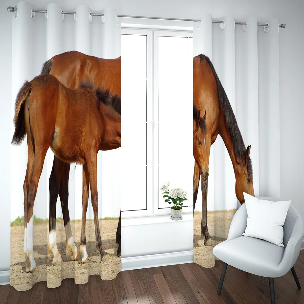 Customized Curtains For Rooms Animal Brown Horse 2 Pieces Custom Modern Blackout The Whole House Girl Bedroom Livi