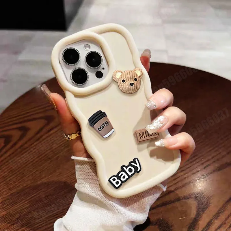 Realme12pro милый 3d медведь кофе конфеты волнистые силиконовые фотообои для Oppo Realme 12 Pro