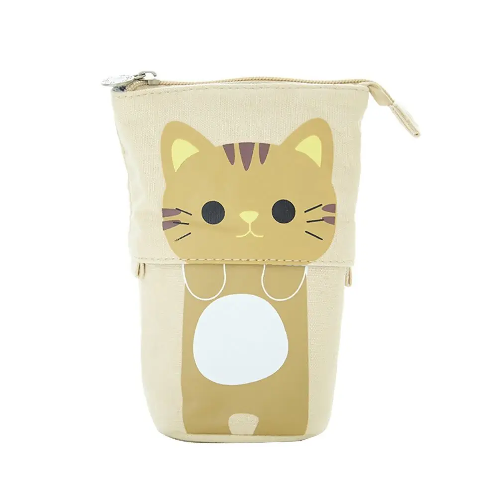 

2022 New Retractable Cute Cartoon Cat Print Pen Holder Storage Bag Stationery Organizer