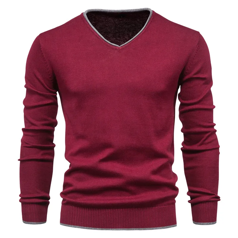 Cotton Tops 2021 New Cotton Pullover V-neck Men's Sweater Fashion Solid Color High Quality Winter Slim Fit Sweaters Men Knitwear