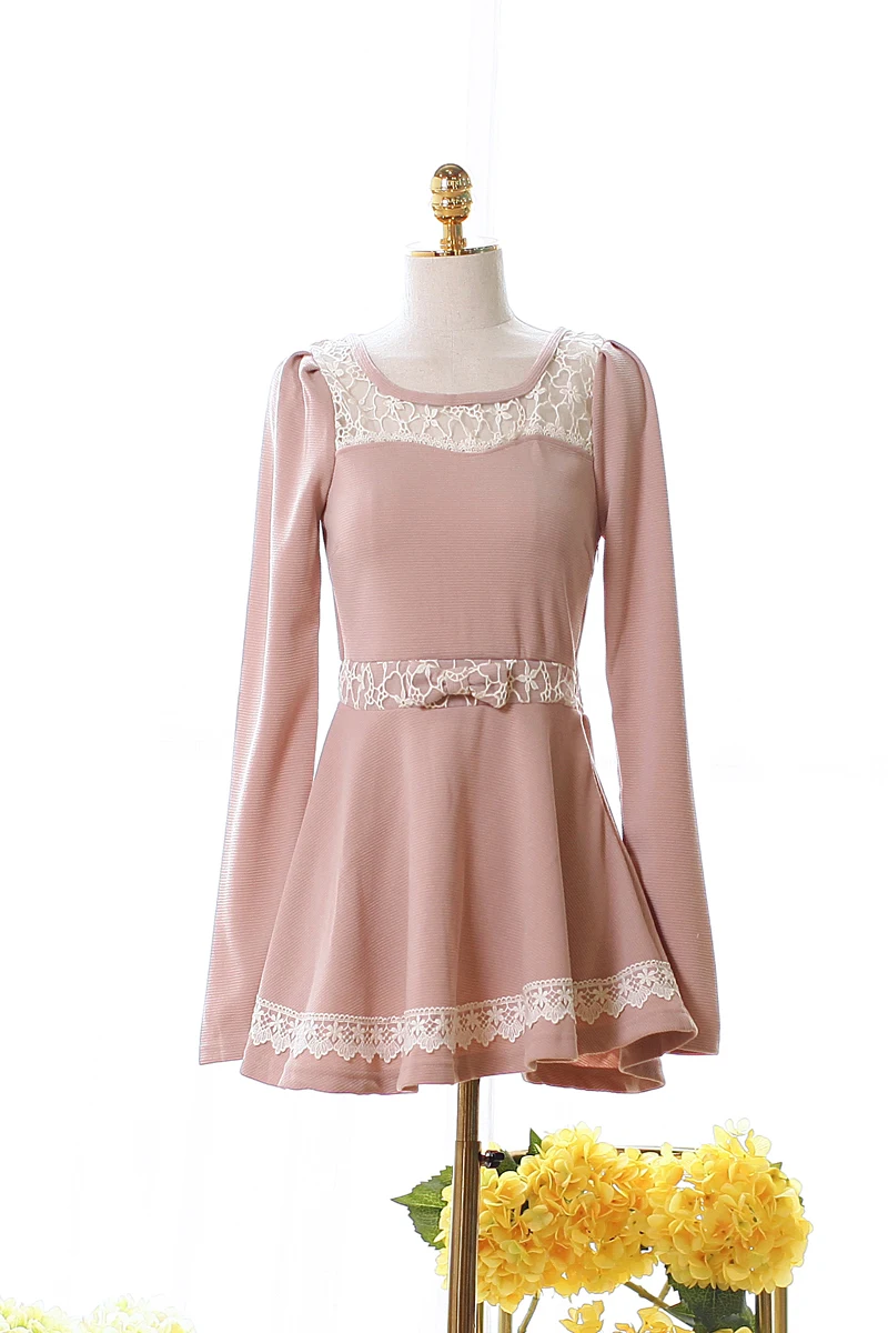 

Japan Liz Lisa Lace Hollow Out Bow Long Sleeve Mini Dresses