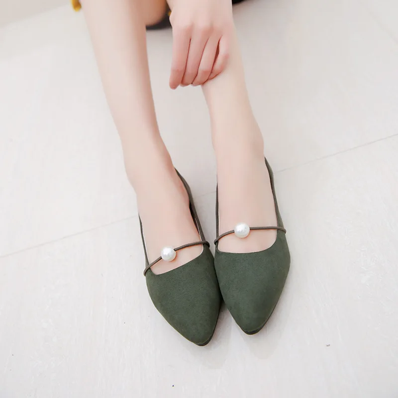 Bead Ladies Plus Size Flats Pointed Toe High Quality Slip-Ons Shallow Mouth Fashion New Simple Female Loafer Shoes Womans Flats