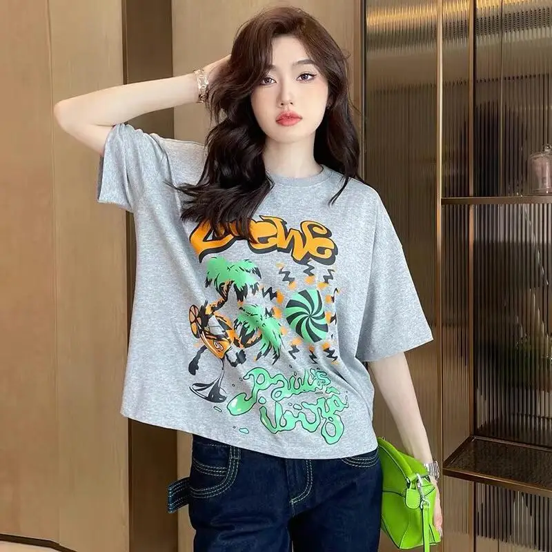 

2022 summer new women seaside resort watermelon palm print T shirts