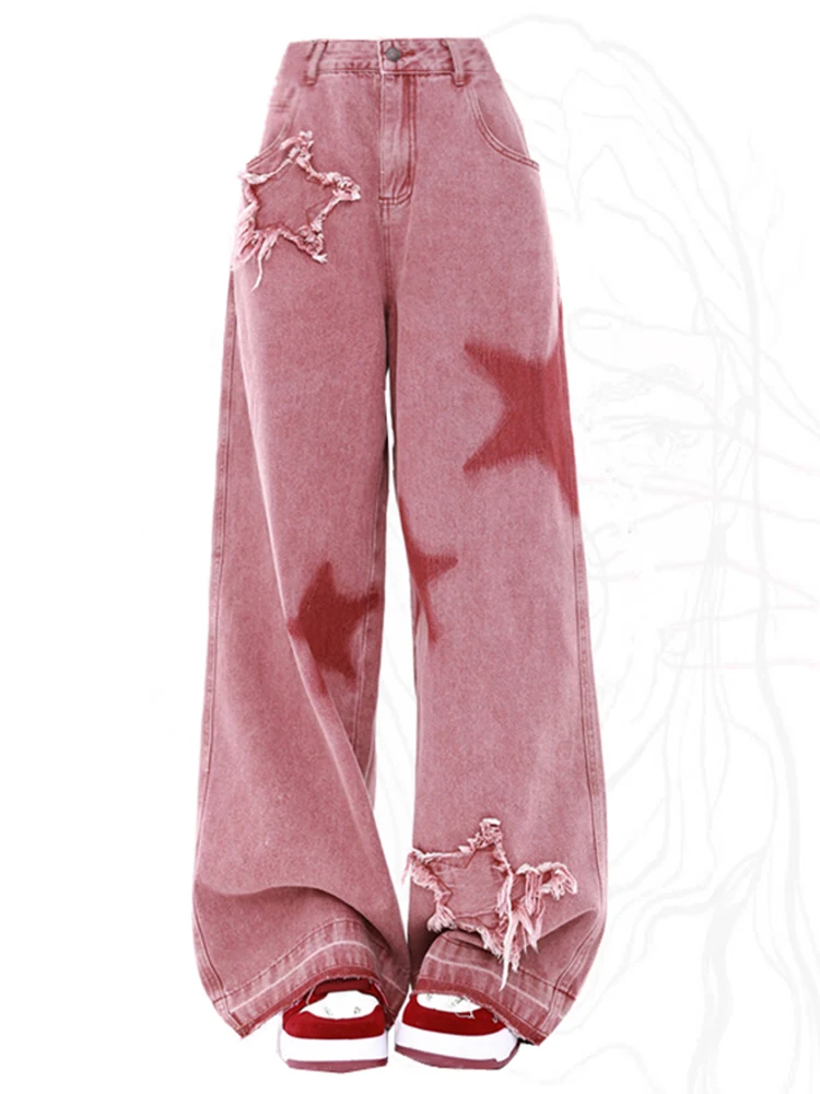 Женские джинсовые брюки в стиле Харадзюку с низкой посадкой