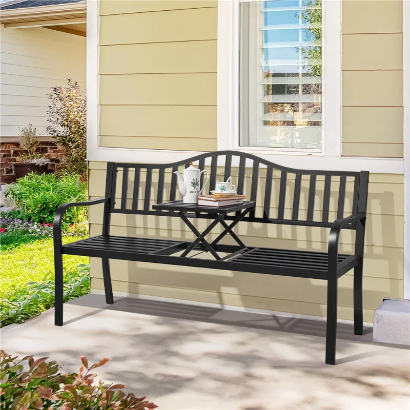 

SMILE MART Outdoor Raised Metal Bench - Black outdoor bench garden bench outdoor