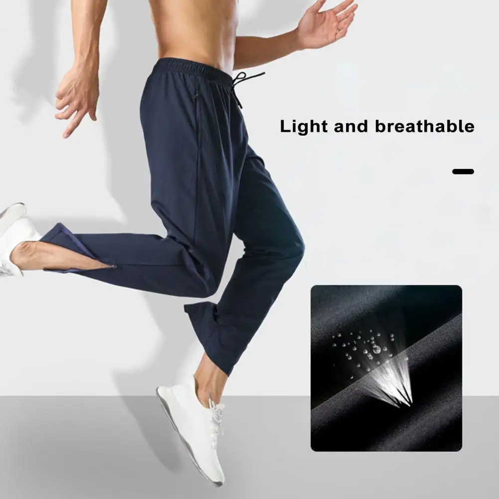 

Men Sports Pants Ice Silk Quick Dry Solid Color Elastic Waist Men Trousers Soft Loose Pockets Stretchy Jogging Gym Long Trousers