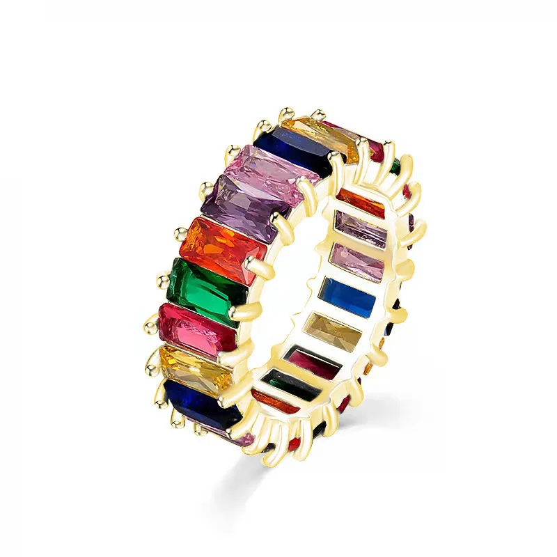 

Fashion Mutilcolor Baguette Cubic Zirconia Wedding Finger Rings for Women Wedding Bride Jewelry