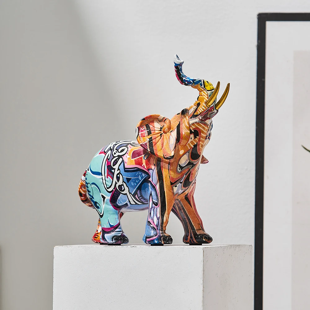 Граффити Красочная Живопись Скульптура Слон Фигурка Искусства Статуэтка Творческий Резиновый Ремесло Домашний Портал Настольный Декор.