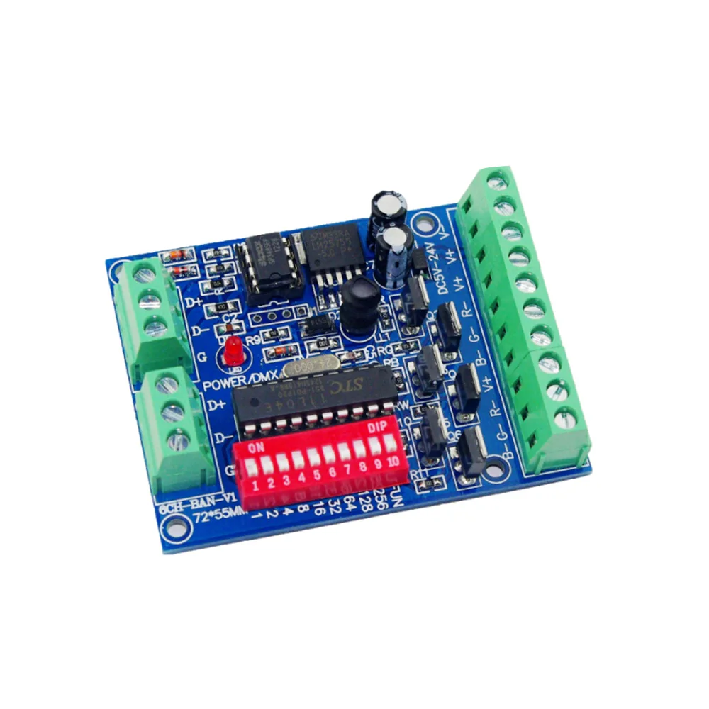 

6 Channel DMX512 Decoder 6CH DMX Control Board 2 Sets Of RGB Output DC5V-24V Decoder For Control Constant Voltage LED Strip
