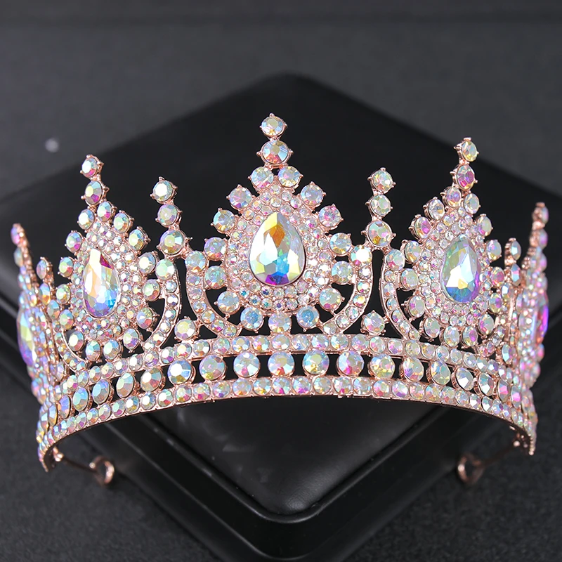 Baroque Luxury AB Color Crystal Bridal Crown Tiaras Rhinestone Pageant Diadem Veil Tiara Bride Headband Wedding Hair Accessories