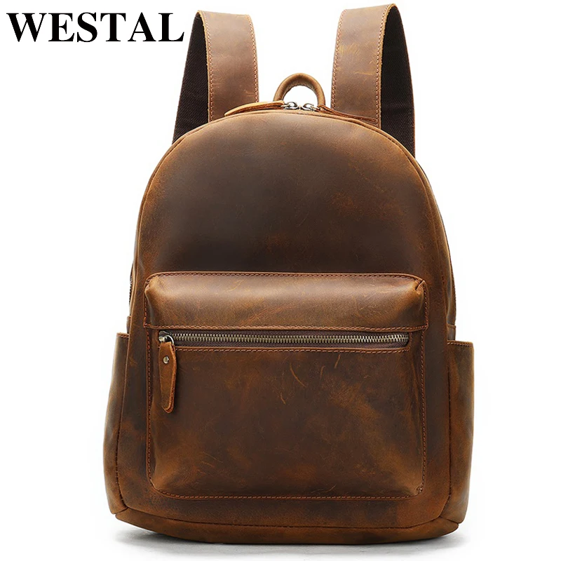 

New crazy horse leather backpack for men laptop backpack bussiness schoolbag Multi-function daypack simple shoulder bag 2315