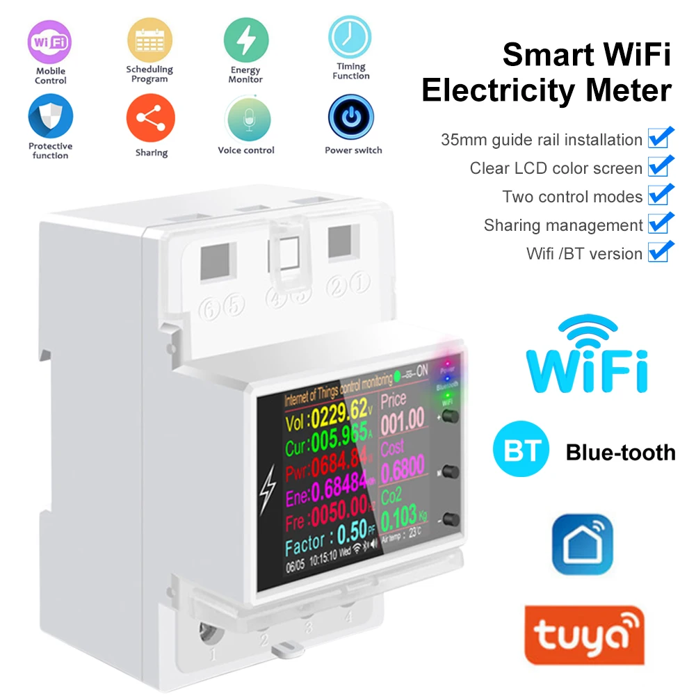

Умный выключатель с Wi-Fi и датчиком частоты, 100 А