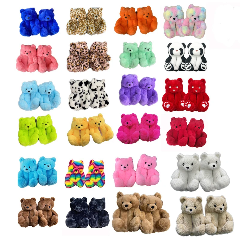 

Cute Bear Plush Slippers Stuffed Soft Warm Cotton Animal Furry Lovely Kid Girlfriend Lovers Winter Indoor Floor Shoes Xmas Gift