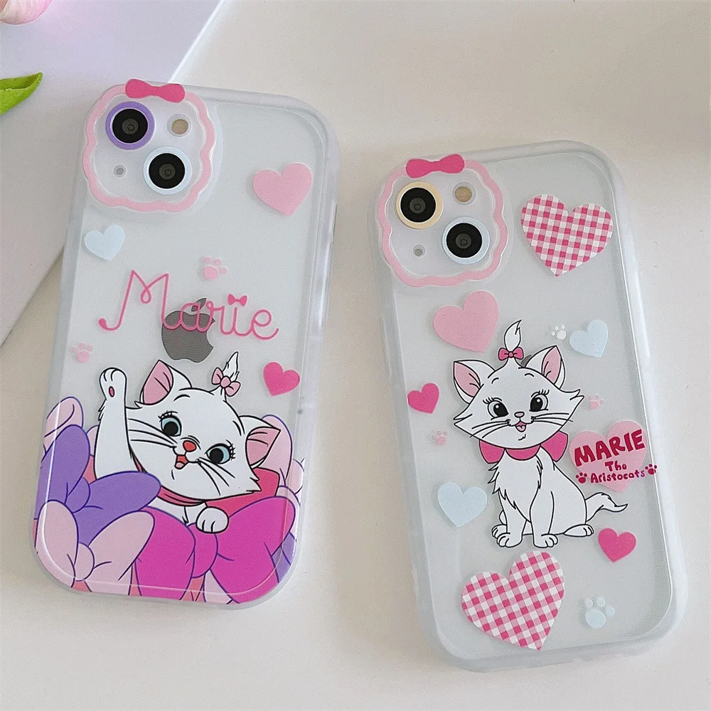 

Cartoon Cute Pink Love Bowknot Little White Cat Cover for IPhone 11 12 13 Pro X XR XS Max Shockproof Phone Case IPhone 13 Case