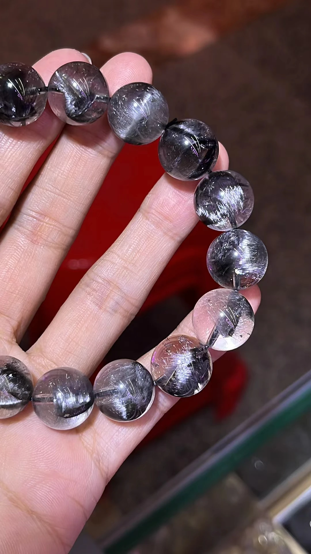 Натуральный черный Платиновый рутилированный кварцевый браслет из брукита 13 8 мм