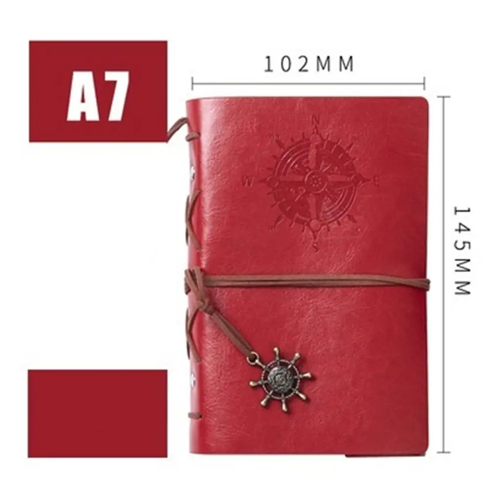 

A7 PU Retro Spiral Notebook Pirate-Anchor Pendant Compass Pattern Loose-leaf Binding Replaceable Travel Diary Stationery Gift
