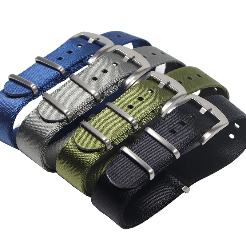 Premium Quality Herringbone 20mm 22mm Seatbelt Watch Band Nylon Nato Strap For 007 James Bond Military Striped Replacement Watch